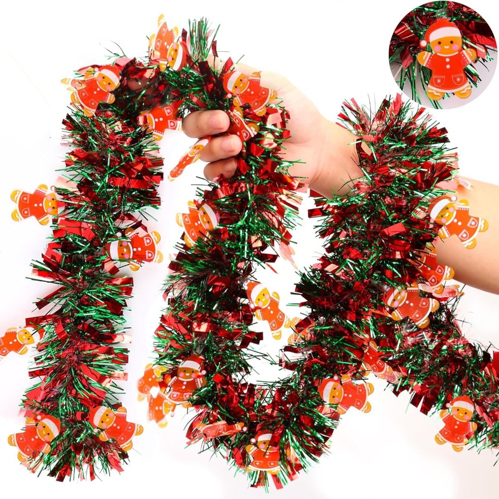 Tinsel Garland Decoration - Weihnachtsgirlande aus Lametta, Rot-Grüne Folienfransen mit