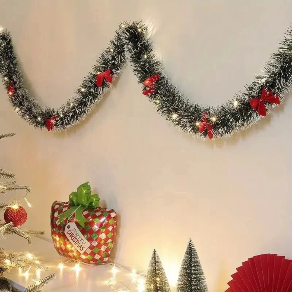 Led Fairy String Lights - Weihnachts-Lametta-Girlande, künstliche Weihnachtsgirlande mit LED-Leuchten, Weihnachts-Metallic-Twist-Hängegirlande,