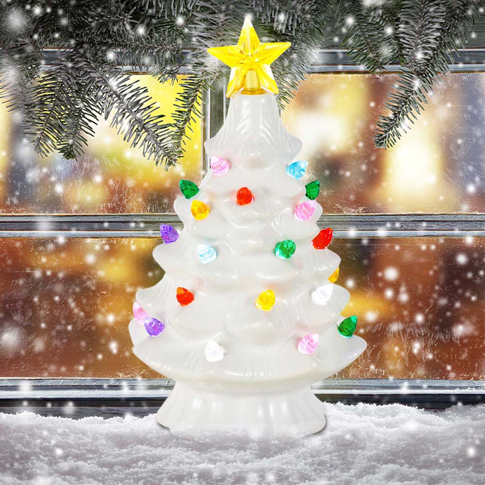Star Tree Topper - 7-Zoll-Keramik-Weihnachtsdorf-Dekor, Baum, LED-Topper, Stern, mehrfarbige Lichter,