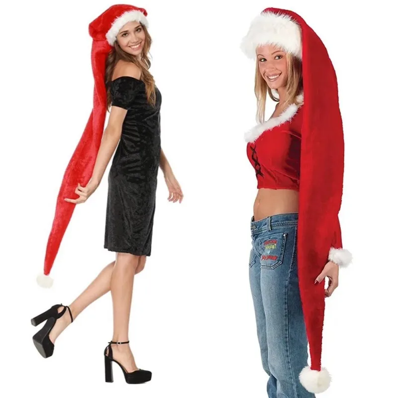 Santa Hat Plush - Weiche Plüsch-Weihnachtsmannmütze für Erwachsene, extra lang,
