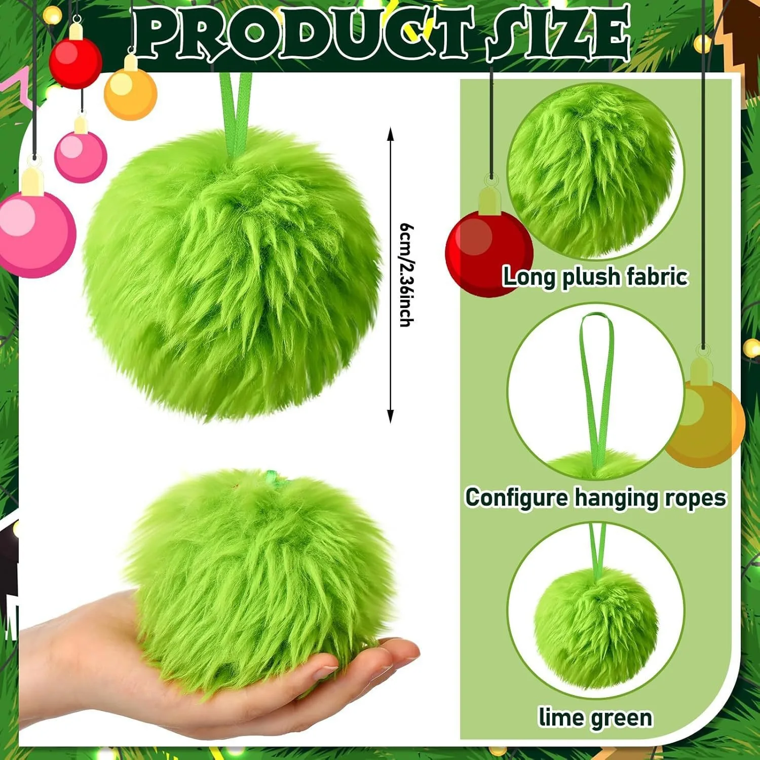 Santa Hat Plush - Weihnachten grün lange Plüschball Weihnachtsmann Hut