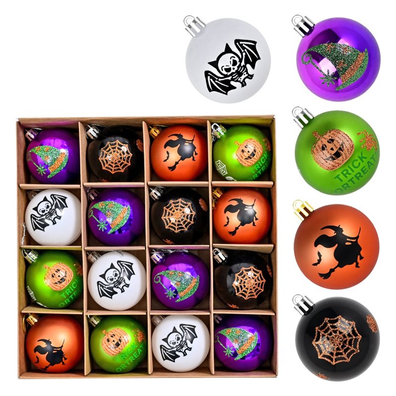 Ornament Ball Set - ABUI-6Cm Halloween Hängende Kugel-Ornamente Set, Totenkopf