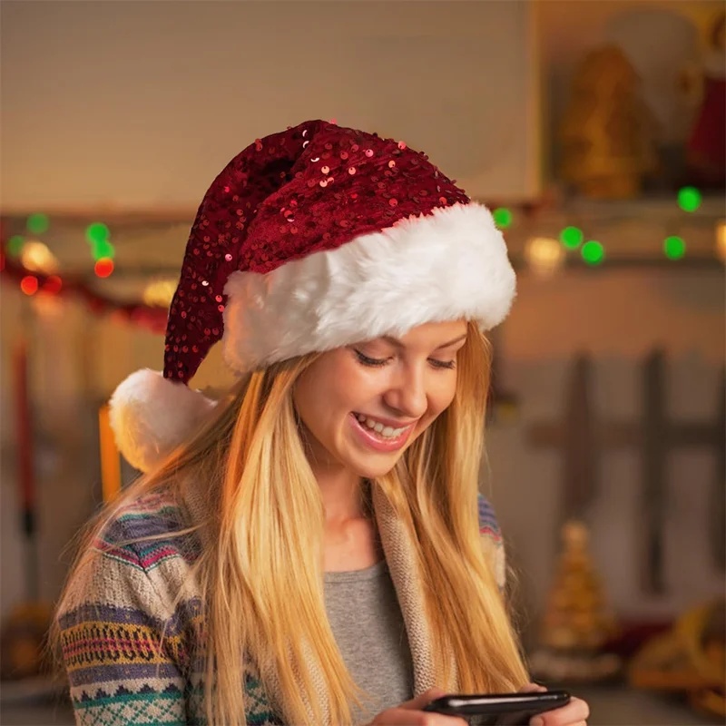 Doppellagige Pailletten-Weihna – Santa Hat Plush Bewertung und Preis